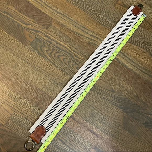 Wide Leather & Cloth 90’s Belt white and brown leather pinstripes stretchy M/L main image 5